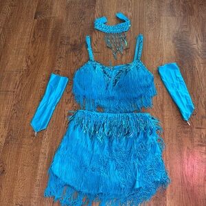 Vibrant Blue Fringe Dance Costume Set